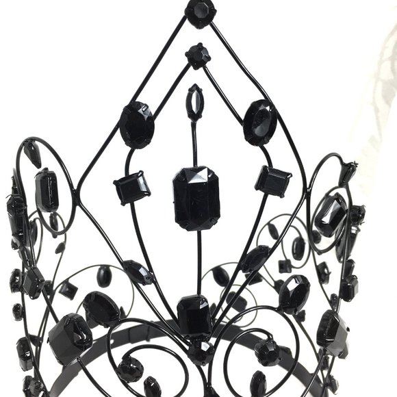 Crown Metal Headdress Goth Black Jeweled 10\